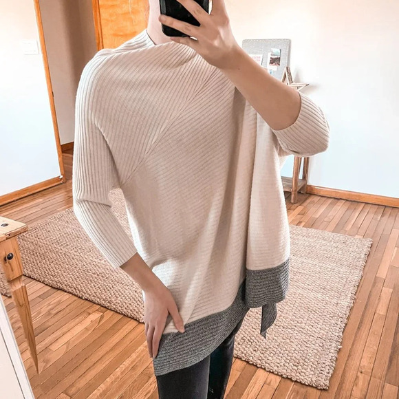 Rag & Bone 100% Merino Wool Asymmetric Cowl Neck Ribbed Knit Tunic Sweater Small - Picture 1 of 9